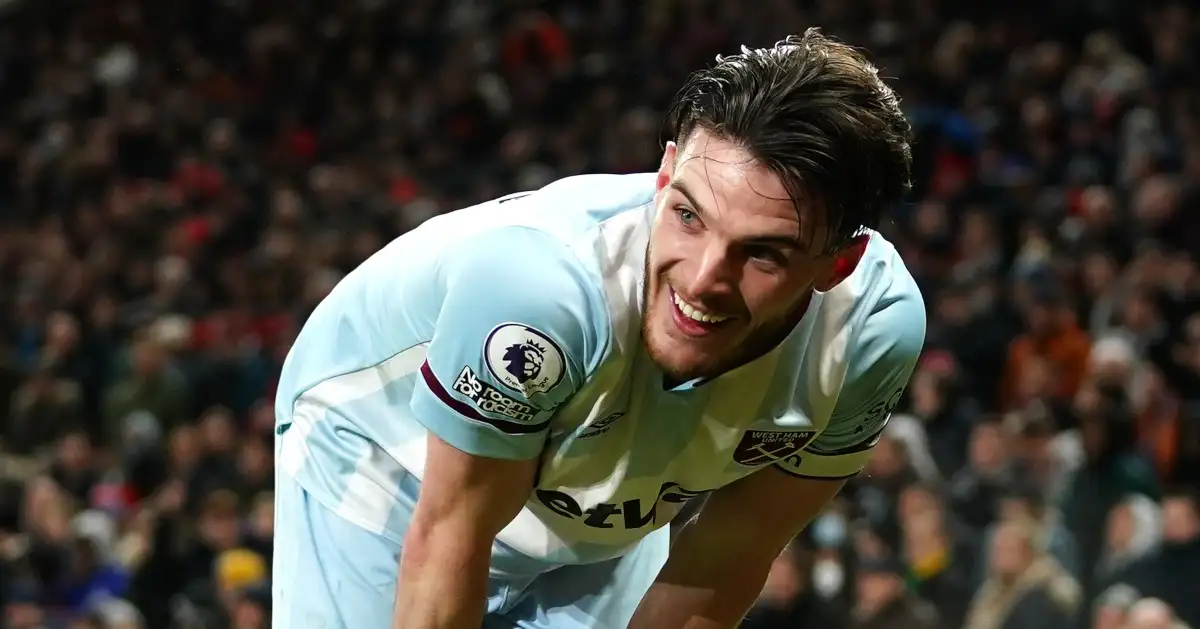 Declan Rice reacts against Manchester United