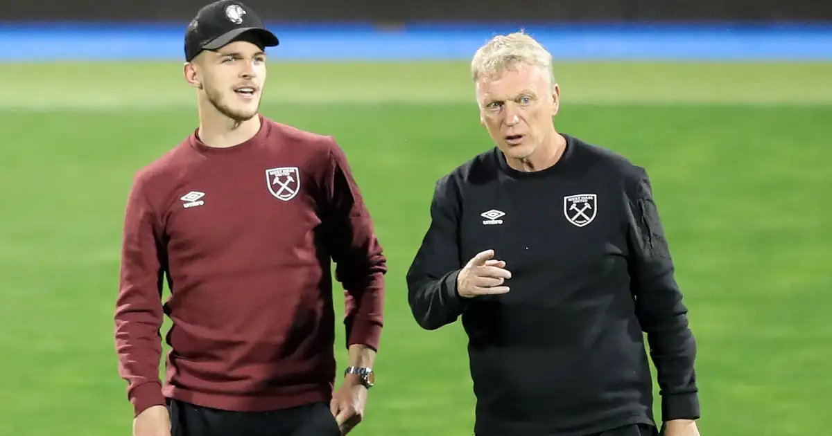 David Moyes and Declan Rice before a match