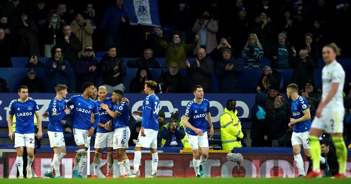 Richarlison and his Everton team-mates celebrate a goal against Leeds