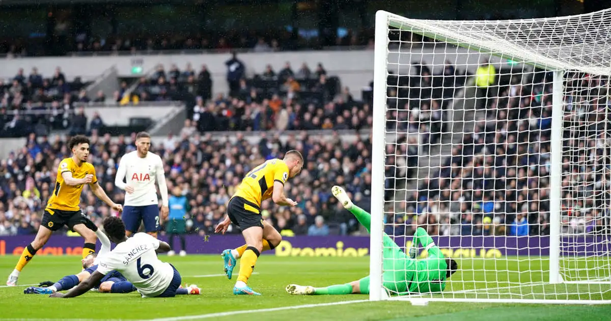 Spurs concede their second goal at home against Wolves.