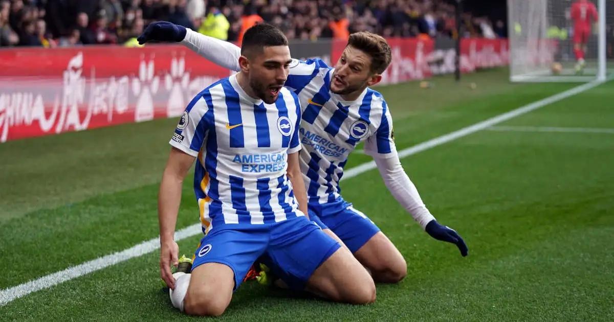 Brighton players celebrate scoring against Watford