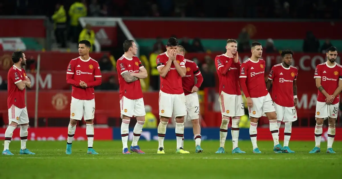 Man Utd players watch the penalty shoot-out defeat to Middlesbrough.