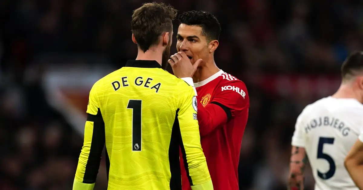 David De Gea and Cristiano Ronaldo in discussion during Man Utd's win over Tottenham.