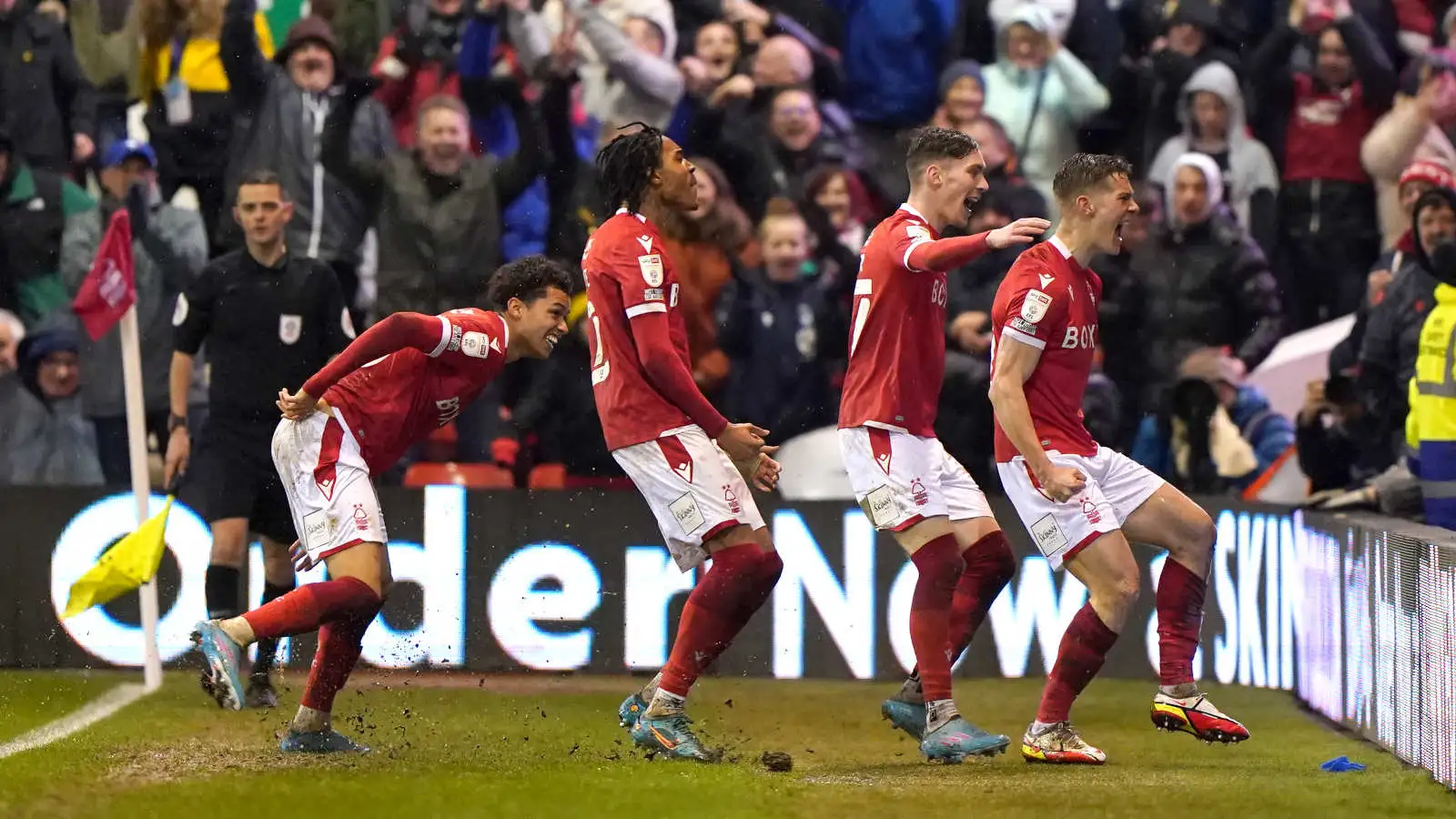 Championship club Nottingham Forest players celebrate scoring