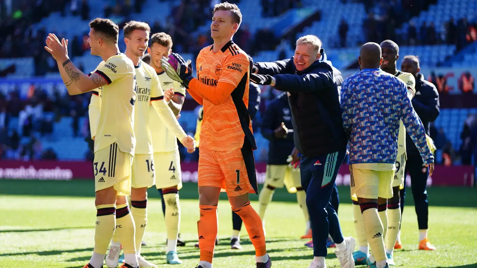 Arsenal celebrate betting Aston Villa.
