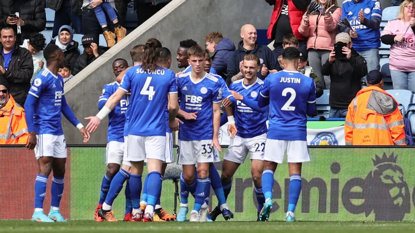 Leicester players celebrate a goal