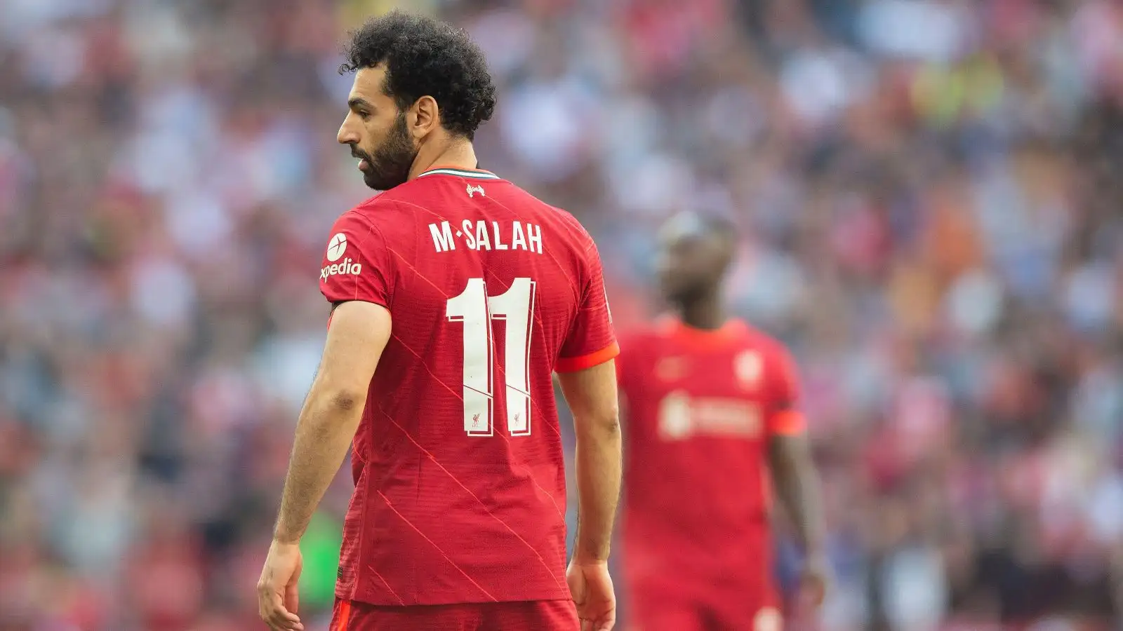Liverpool striker Mo Salah watches play