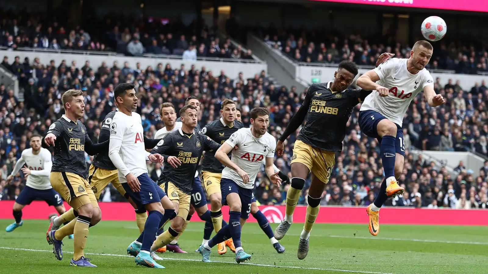 Tottenham defender Eric Dier contests for the ball in the air