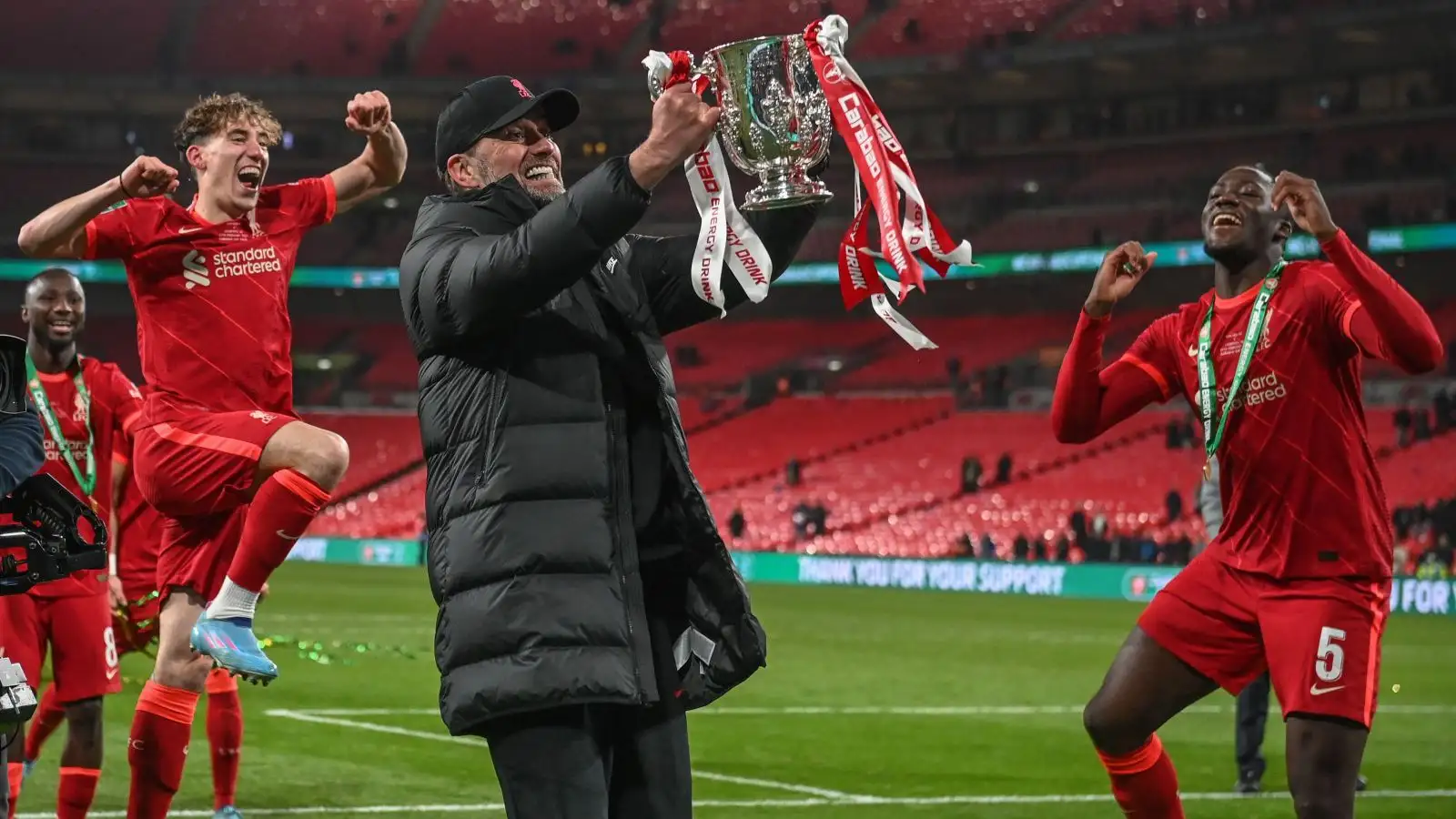 Liverpool boss Jurgen Klopp celebrates winning the Carabao Cup
