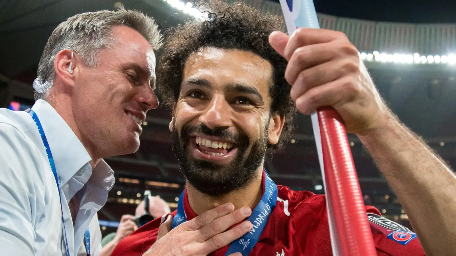 Ex-Liverpool defender Jamie Carragher speaks to Mo Salah