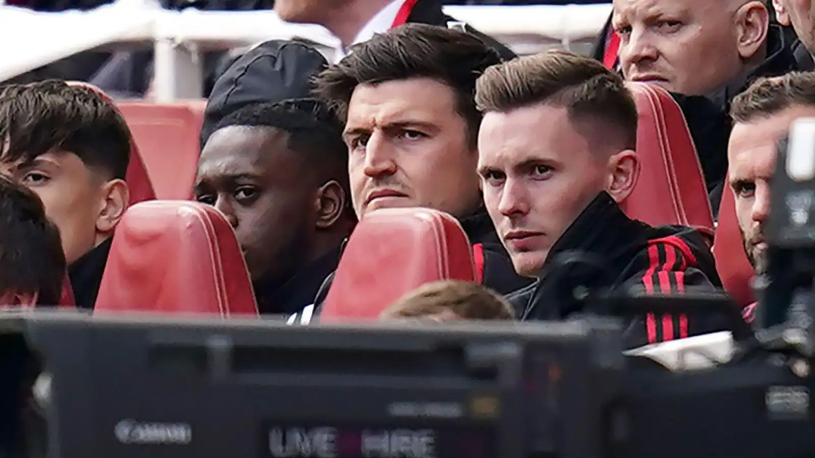 Man Utd captain Harry Maguire sits on the bench