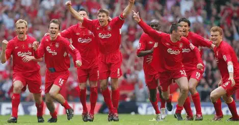 Steven Gerrard leads the celebrations after Liverpool beat West Ham in the 2006 FA Cup final.