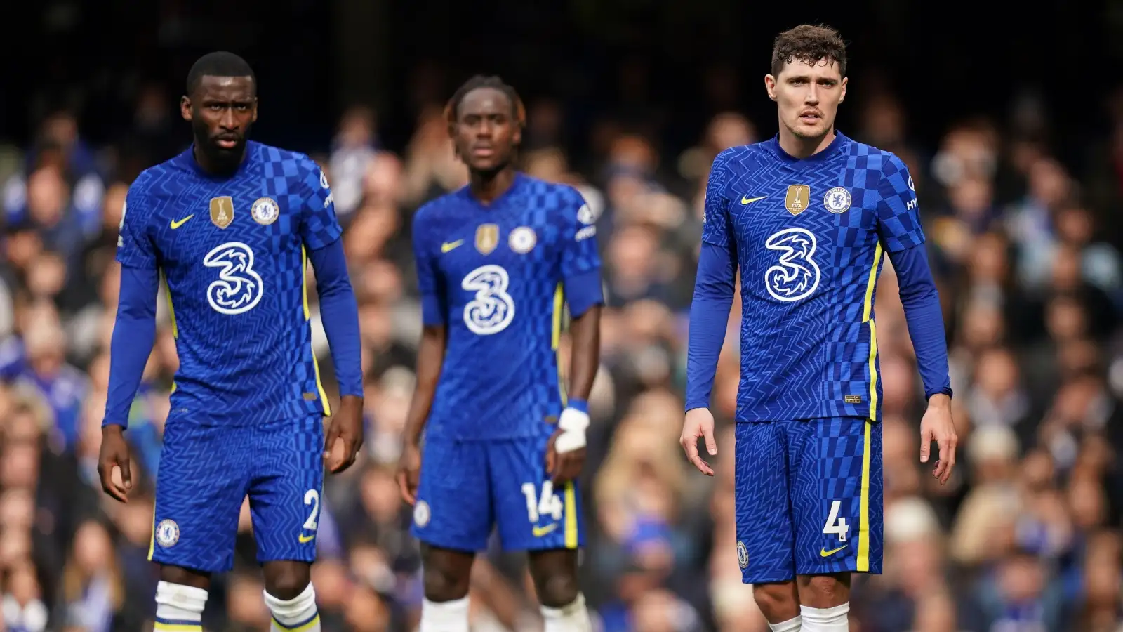 Chelsea defenders Andreas Christensen, Trevoh Chalobah and Antonio Rudiger