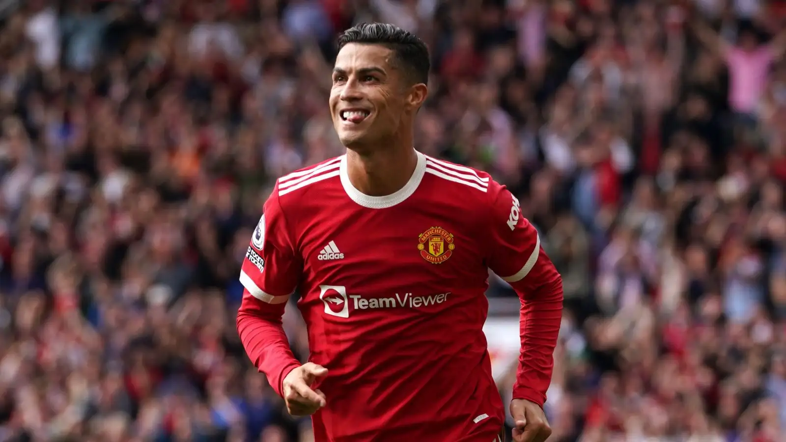 MANCHESTER, UNITED KINGDOM - APRIL 13: Cristiano Ronaldo of Manchester  United celebrates scoring his teams open…