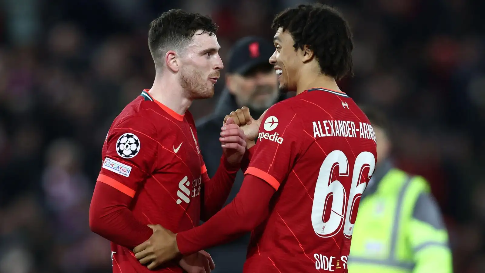 Liverpool duo Andy Robertson and Trent Alexander-Arnold share a joke