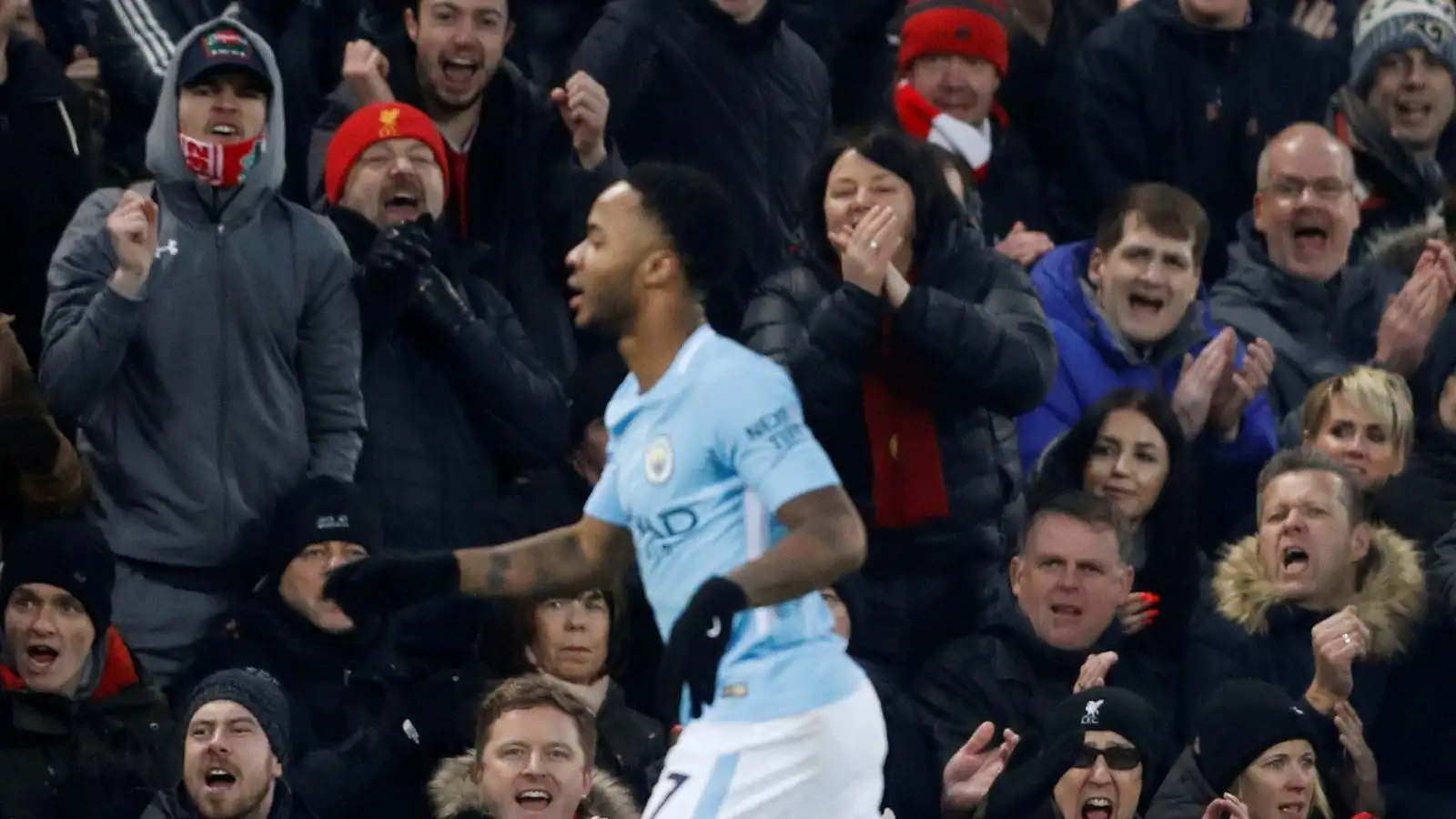 Former Liverpool winger Raheem Sterling gets shouted at by supporters