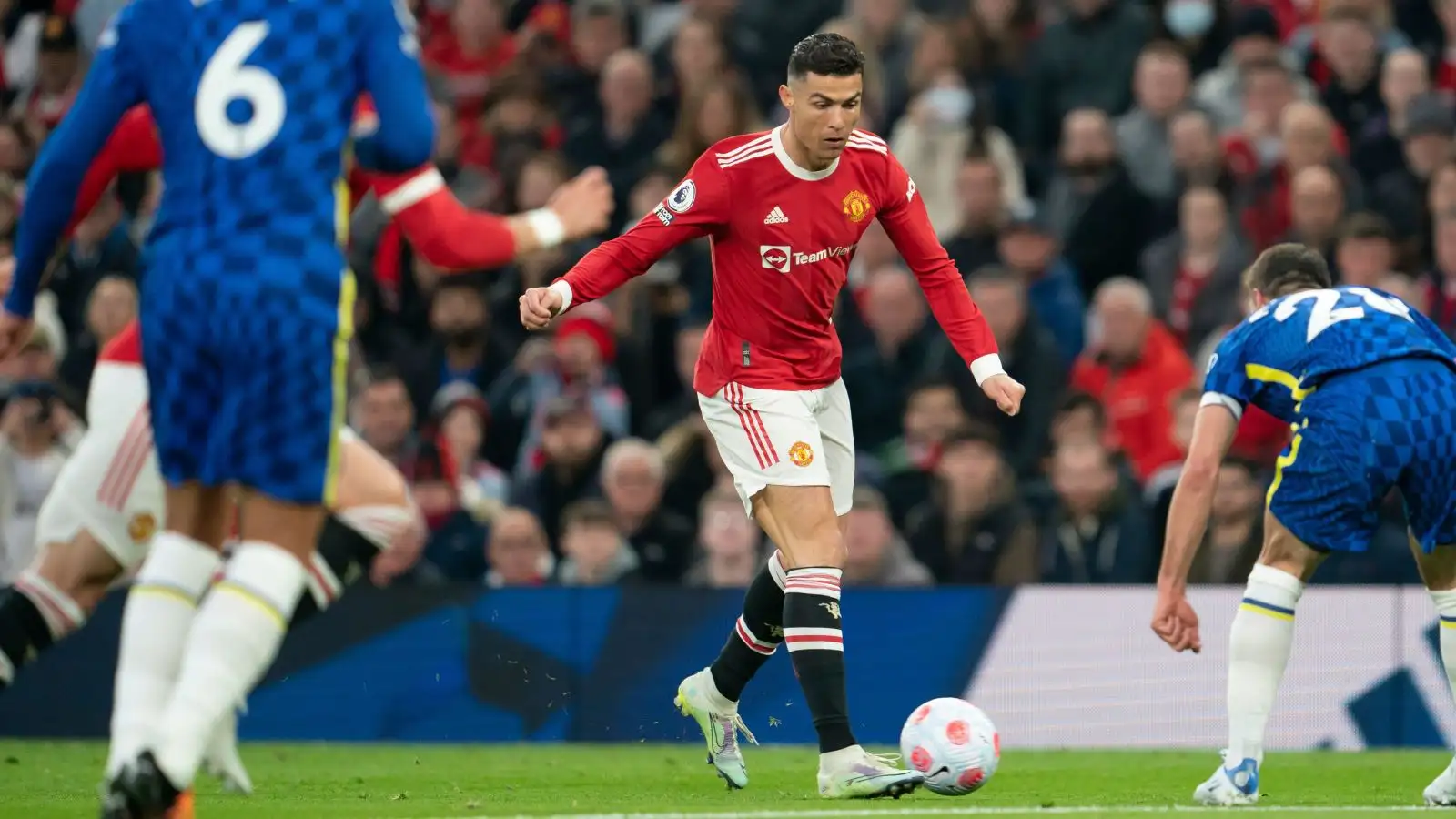 Cristiano Ronaldo in Premier League action for Manchester United against Chelsea