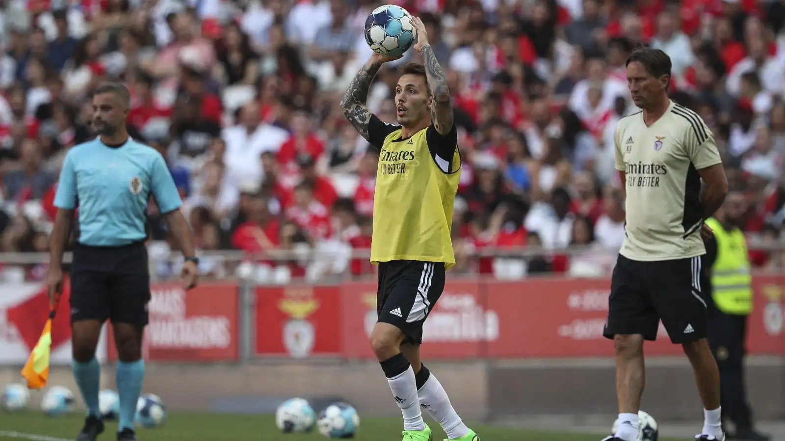 Arsenal target Alex Grimaldo throws the ball to a team-mate
