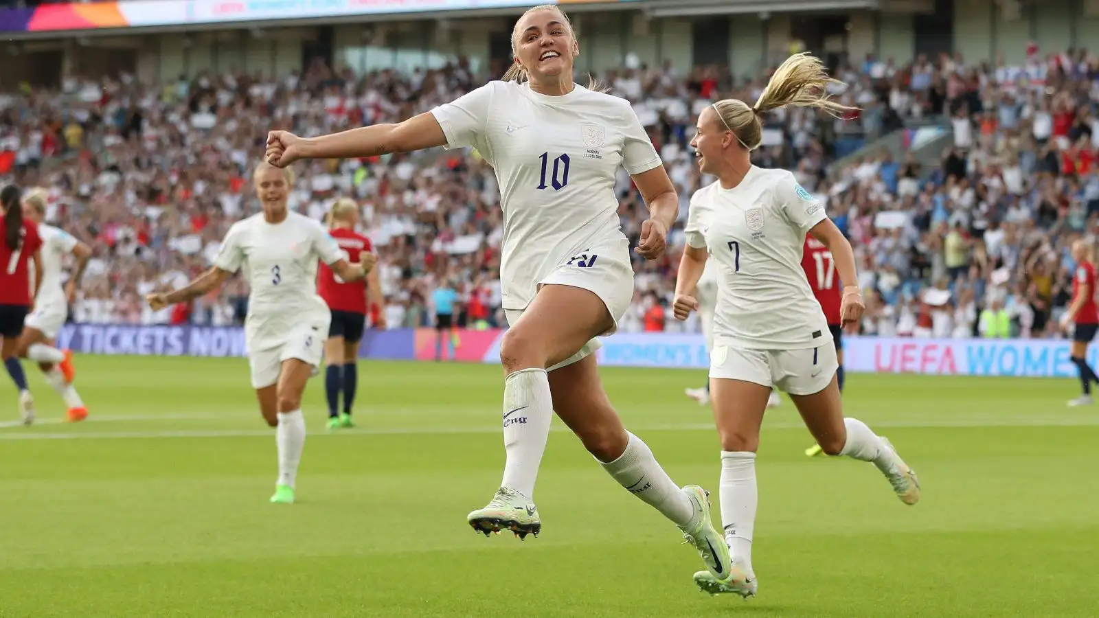 Georgia Stanway celebrates scoring for England against Norway