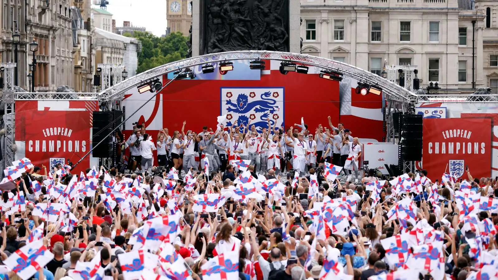 England players on stage at Trafalgar Square