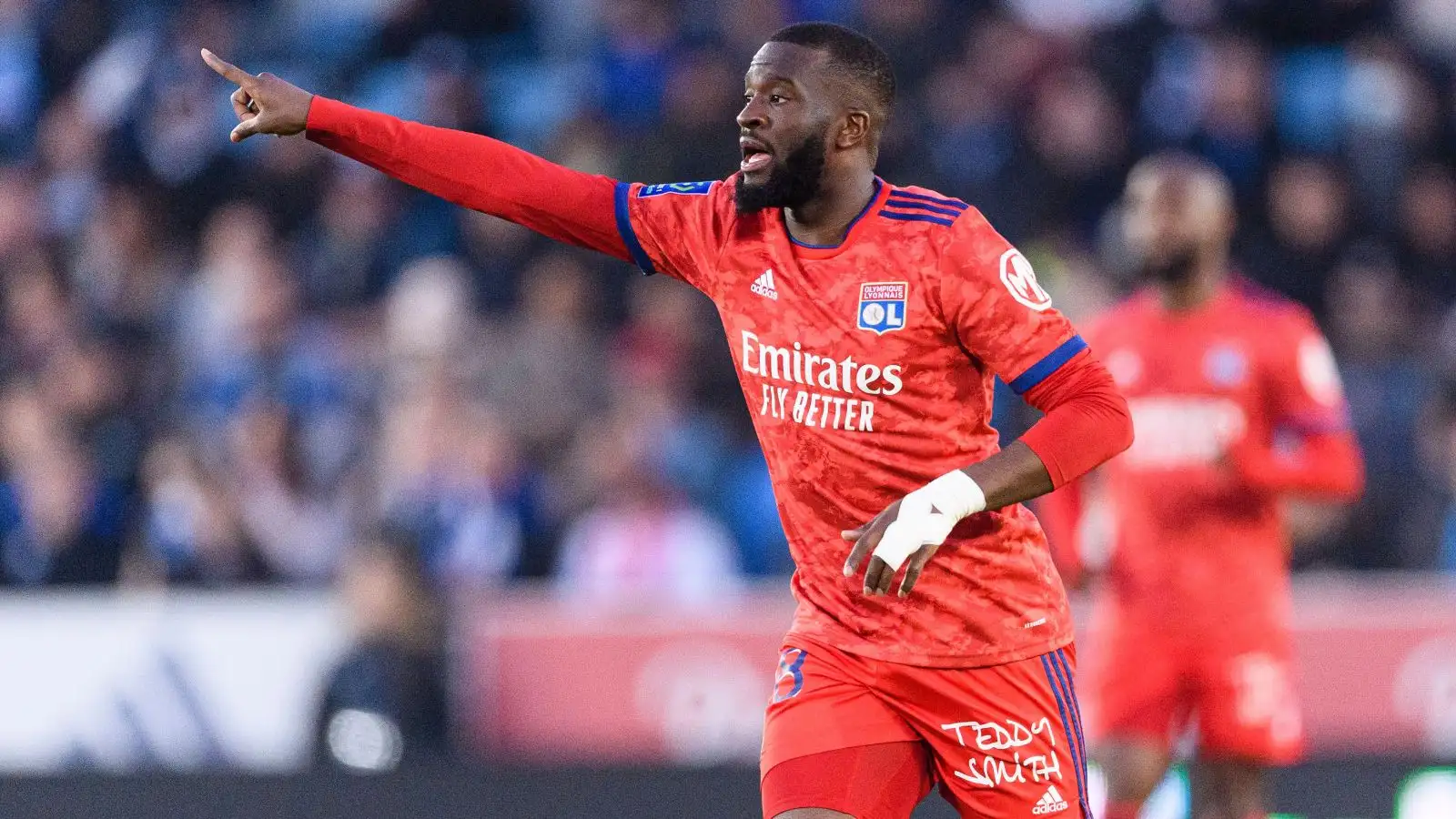 Newcastle target Tanguy Ndombele points instructions to his team-mates