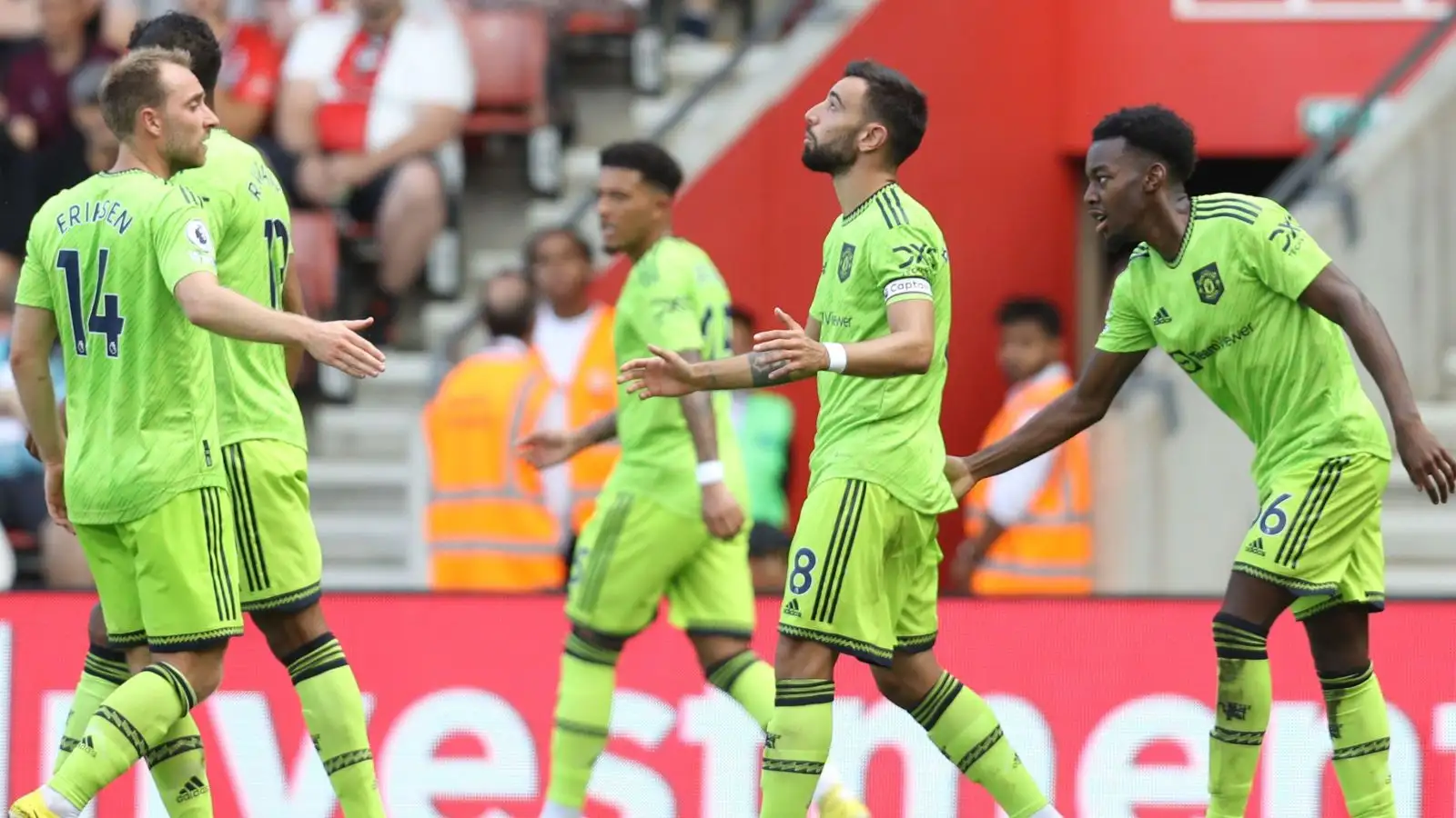 Bruno Fernandes celebrates after scoring for Manchester United in a 1-0 Premier League win at Southampton