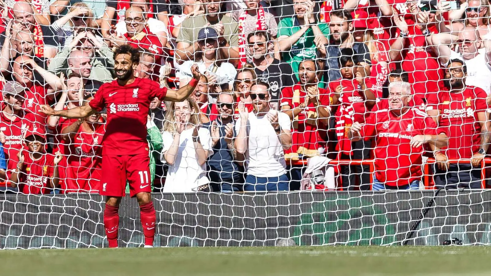 Mo Salah reacts after missing a chance in a 9-0 Premier League win for Liverpool against Bournemouth