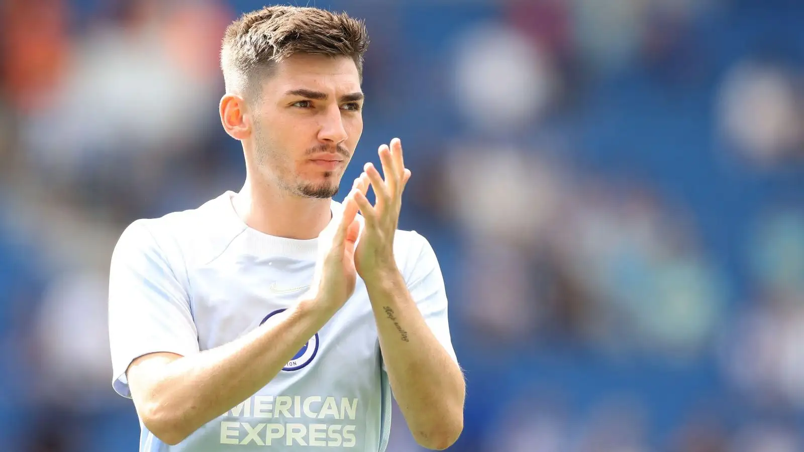 Chelsea midfielder Billy Gilmour claps the supporters