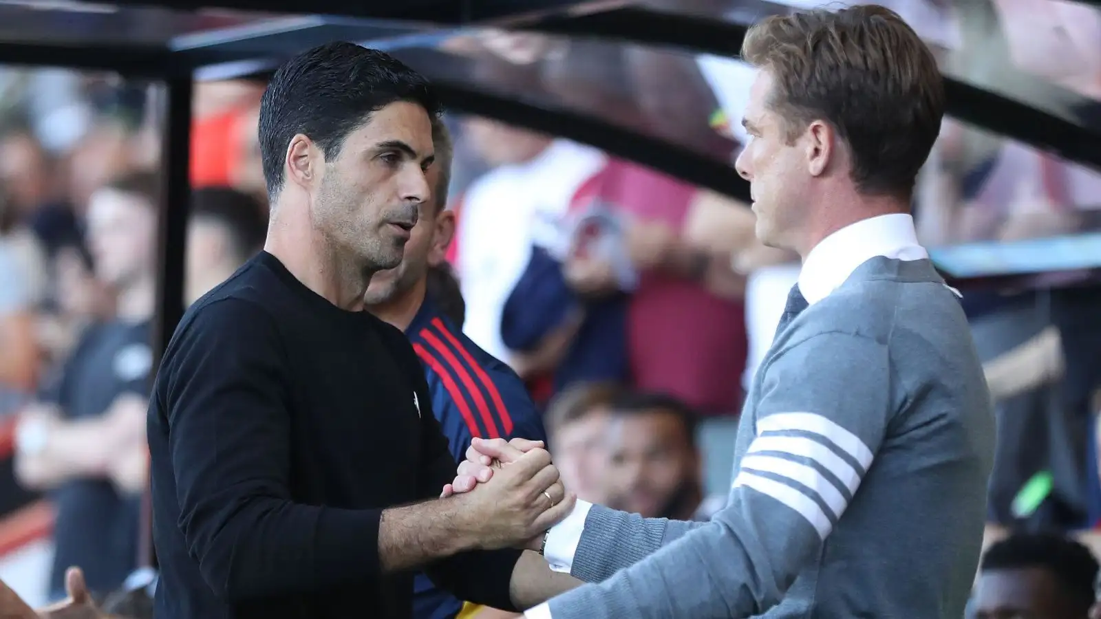 Mikel Arteta and Scott Parker shake hands after a 3-0 Premier League win for Arsenal at Bournemouth