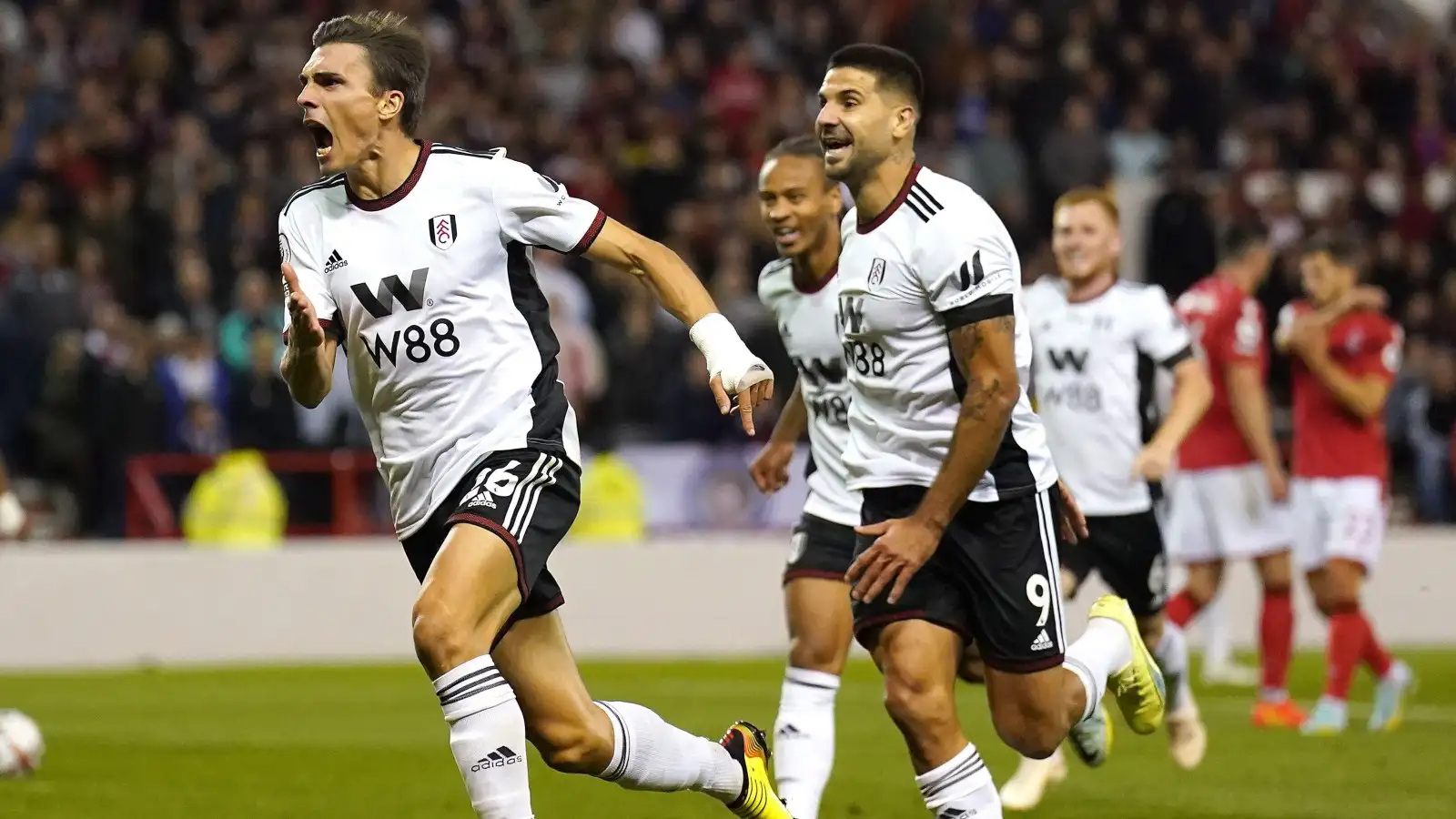 Fulham signing Joao Palhinha celebrates scoring v Forest