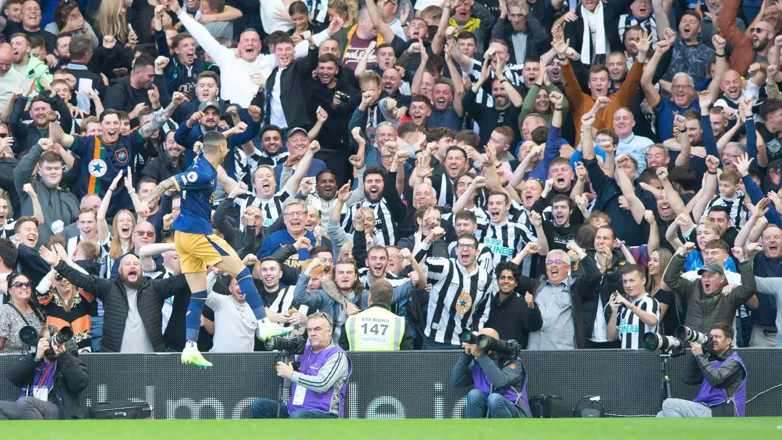 Miguel Almiron celebrates scoring for Newcastle in a 4-1 Premier League win over Fulham