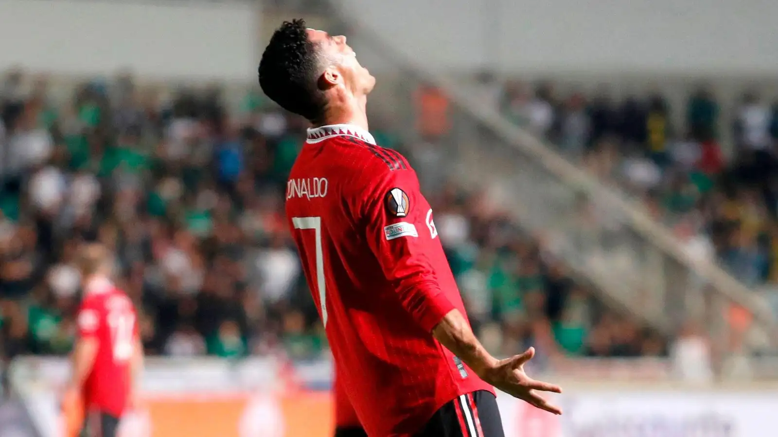 Man Utd striker Cristiano Ronaldo screams into the air