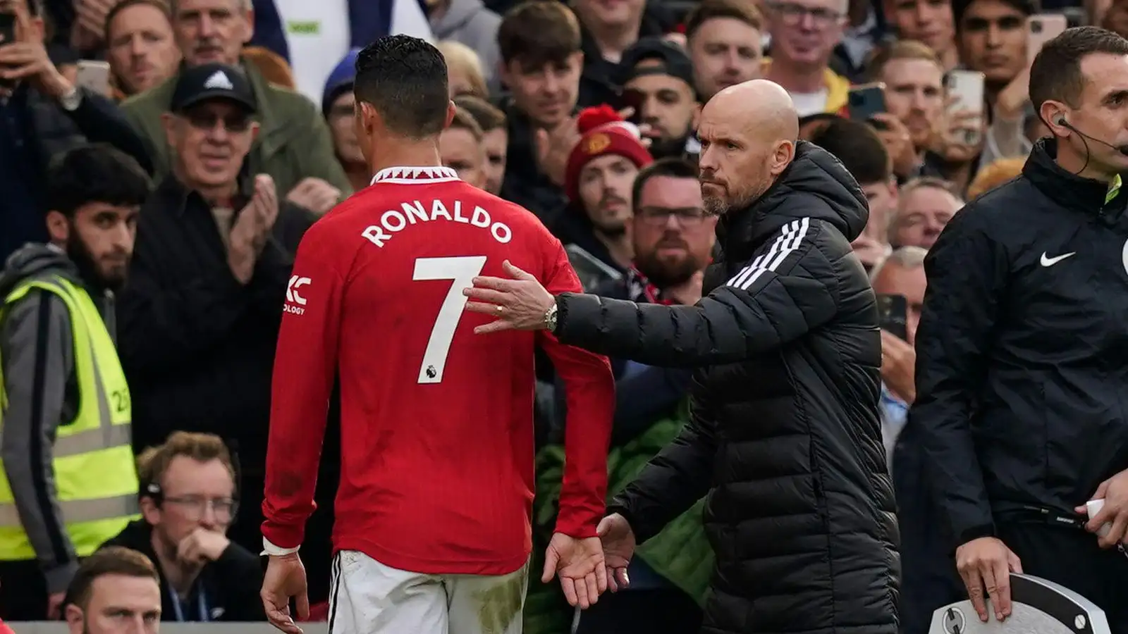 Cristiano Ronaldo is consoled by Erik ten Hag