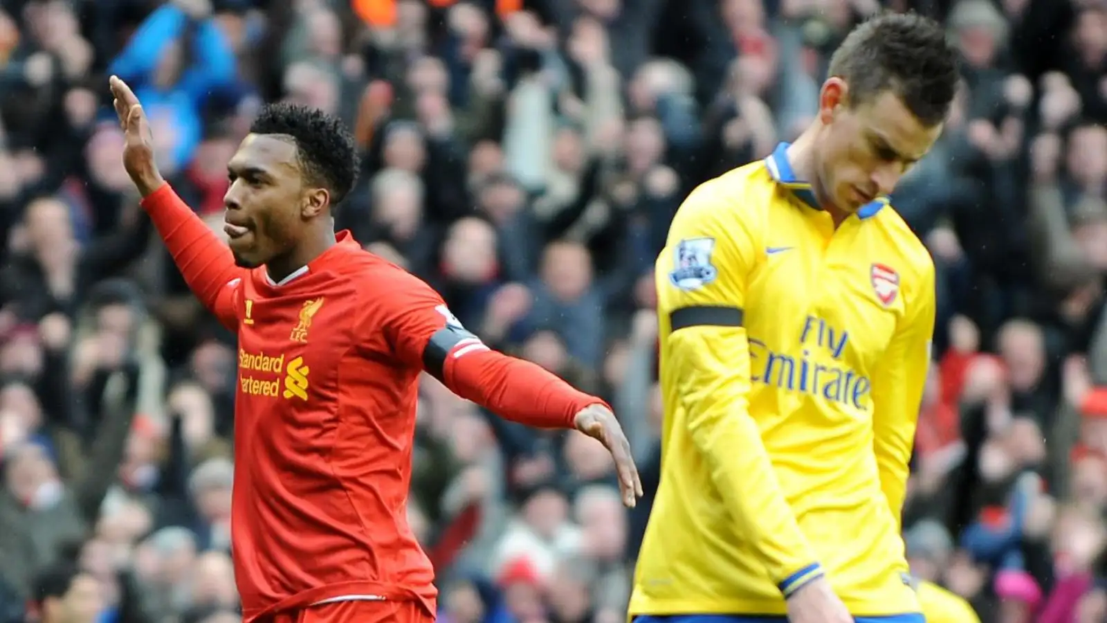 Daniel Sturridge celebrates after scoring for Liverpool in a 5-1 Premier League win over Arsenal