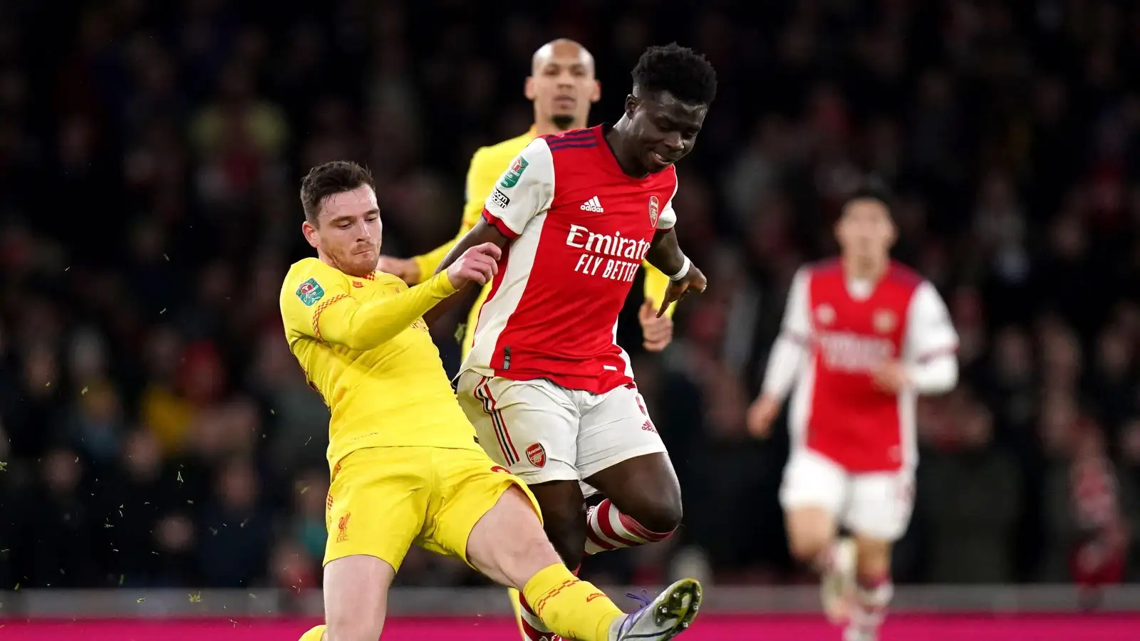 Bukayo Saka in action for Arsenal v Liverpool