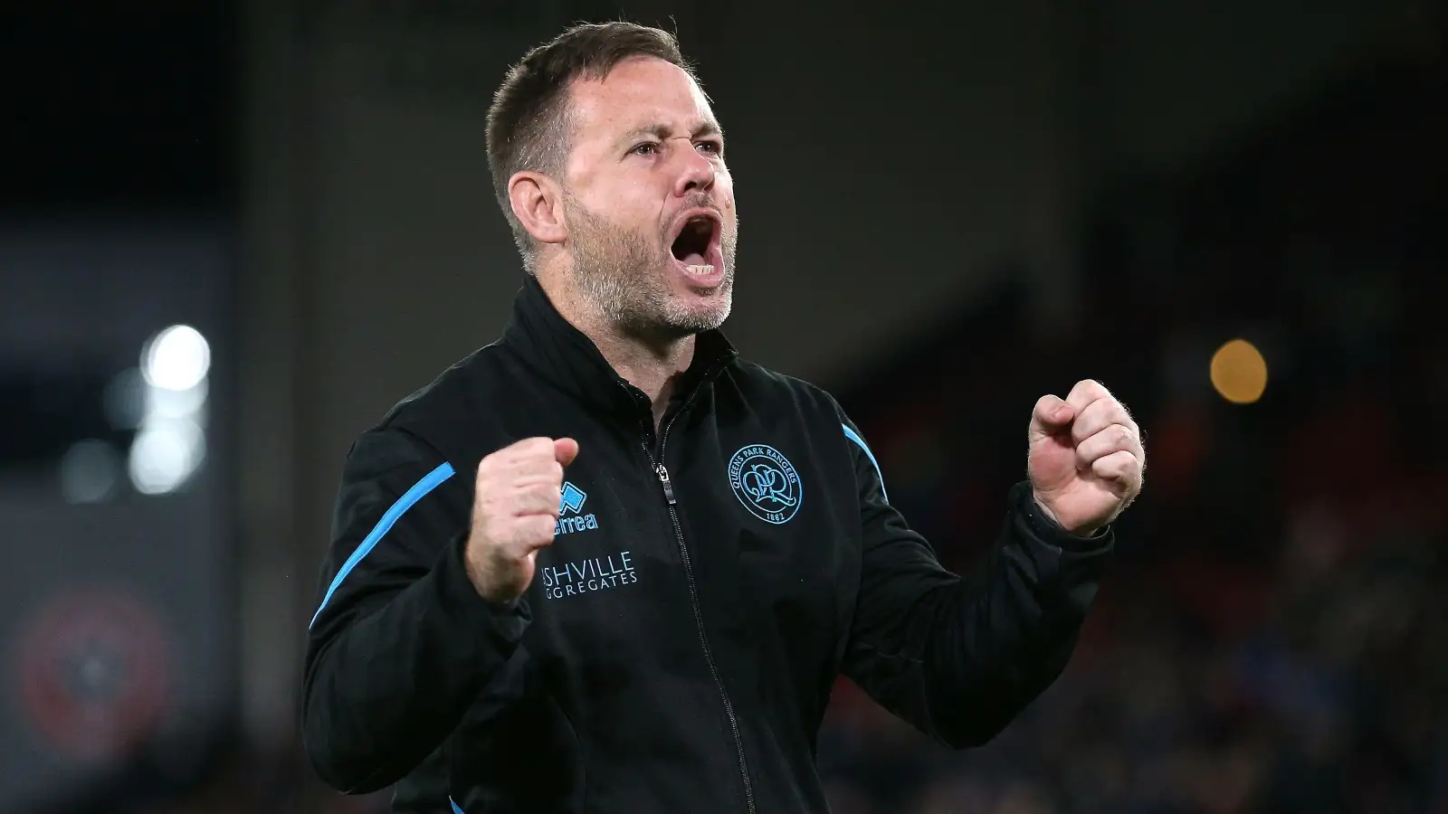 QPR manager Michael Beale celebrates a win