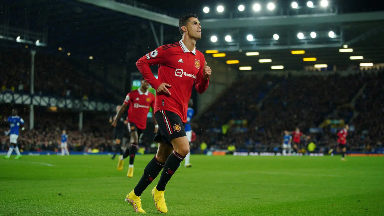 Cristiano Ronaldo celebrates scoring what may be his last Premier League goal for Manchester United