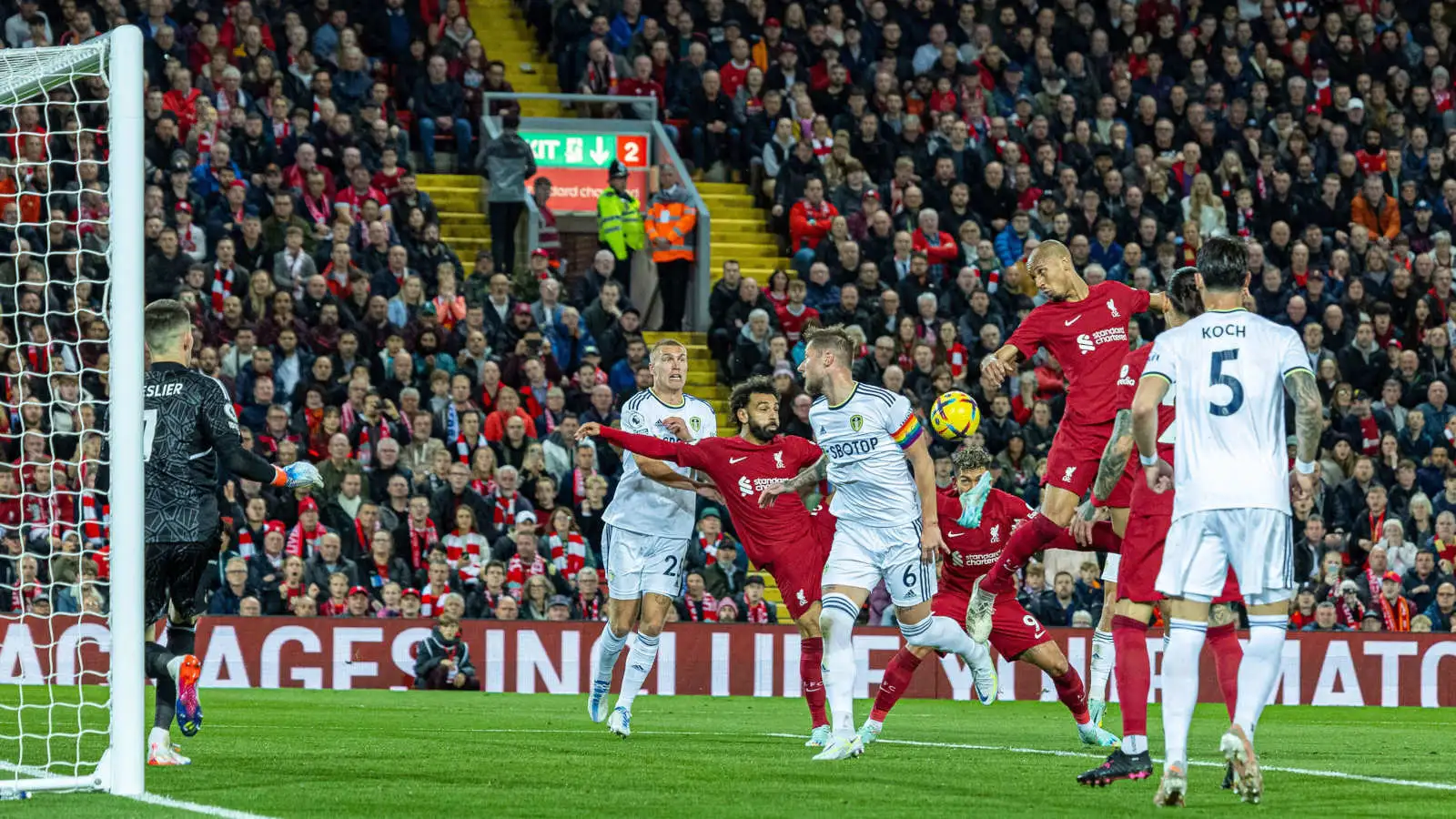 Mo Salah scores for Liverpool against Leeds United