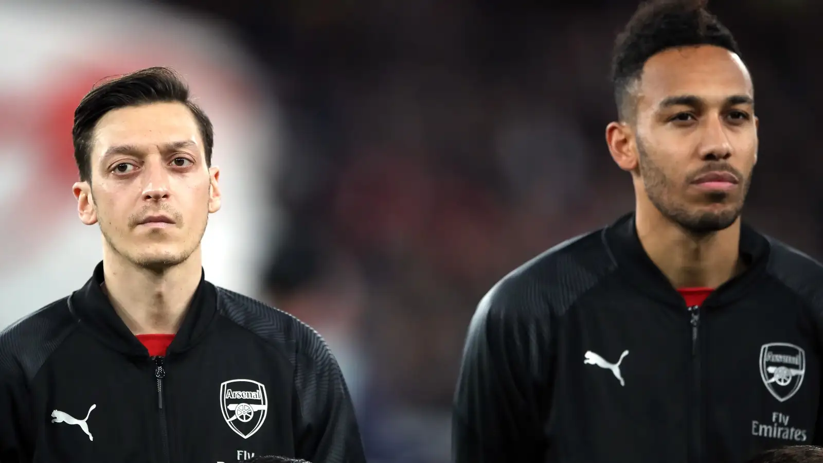 Former Arsenal duo Mesut Ozil and Pierre-Emerick Aubameyang line up before a match