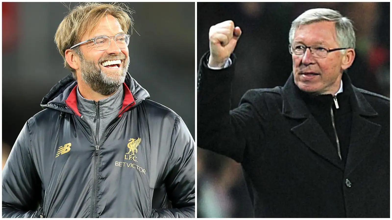 HLV Jurgen Klopp của Liverpool và cựu HLV Manchester United Sir Alex Ferguson.