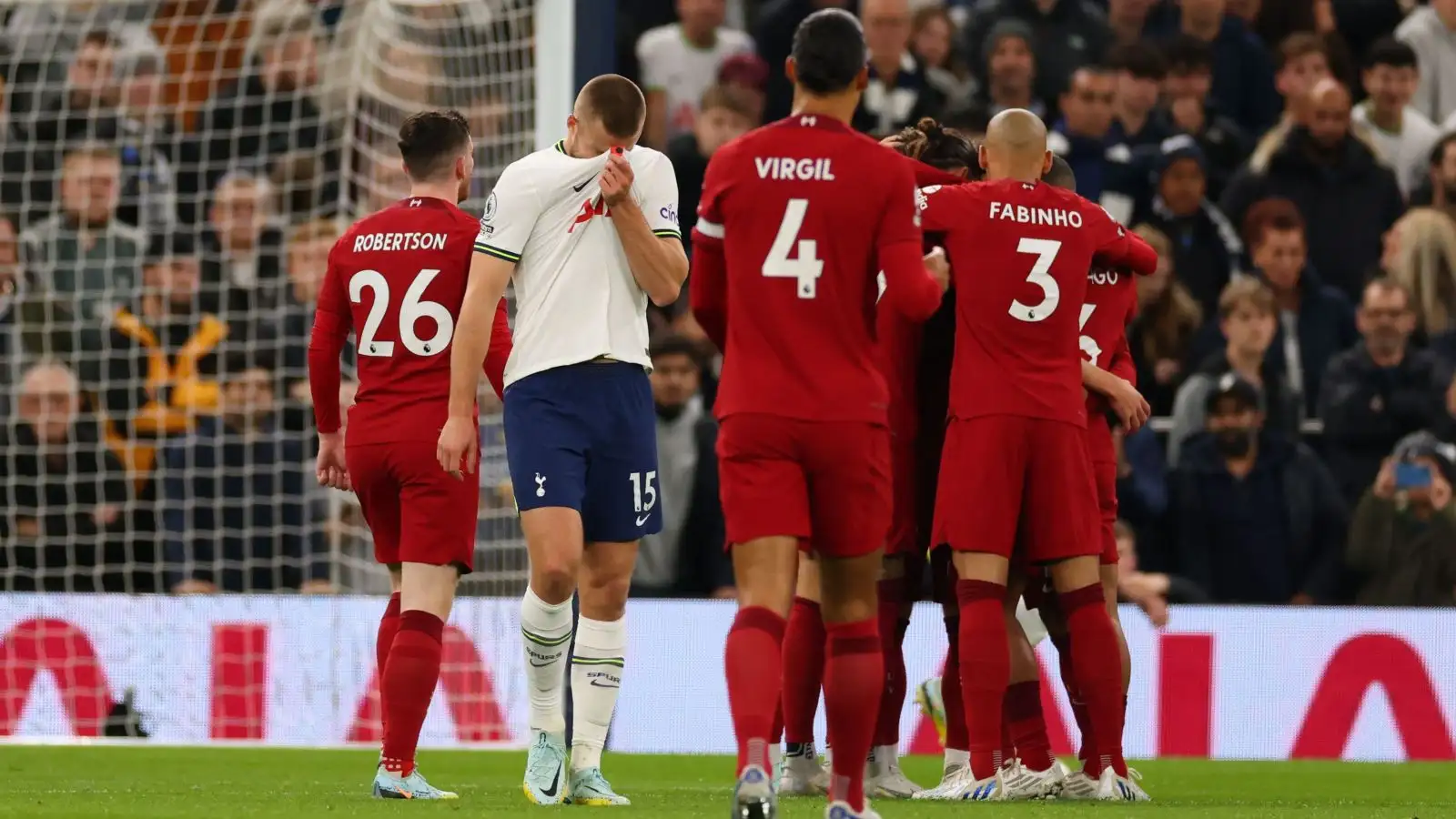 Eric Dier looks dejected after Mo Salah scores for Liverpool against Tottenham in the Premier League