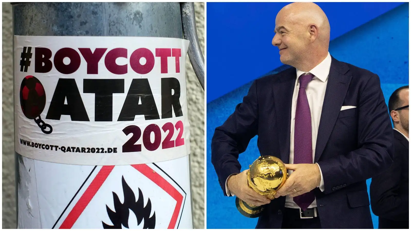 FIFA president Gianni Infantino with the World Cup trophy ahead of the tournament in Qatar.