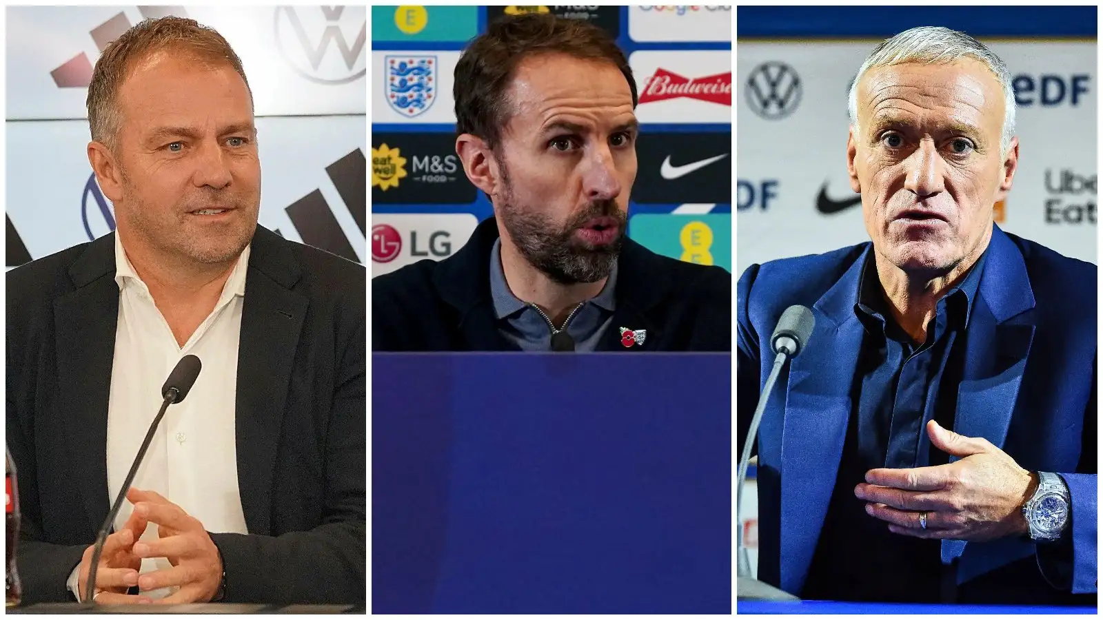 Hansi Flick, Gareth Southgate and Didier Deschamps announce their squads for the World Cup.