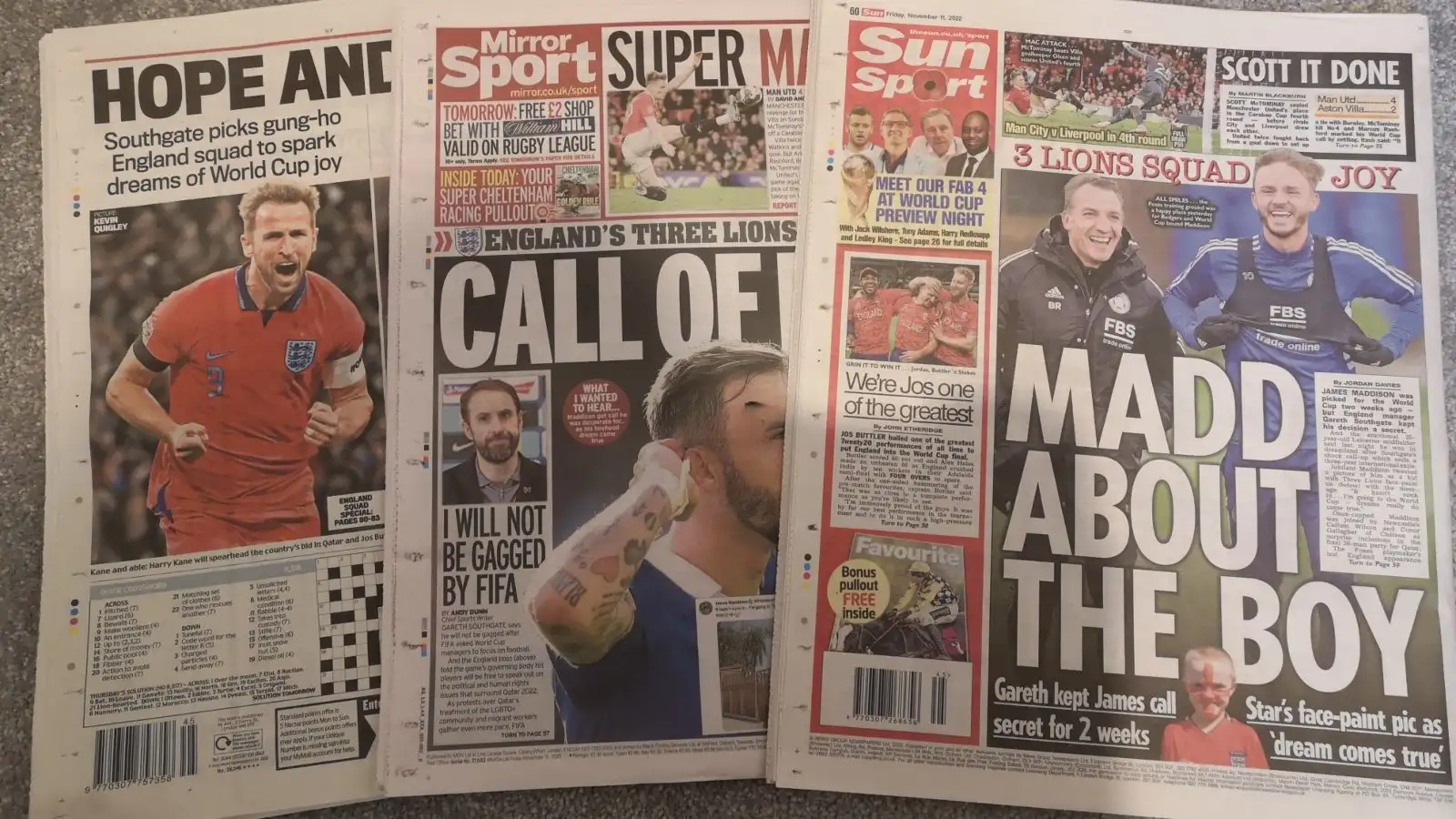 England papers after World Cup squad