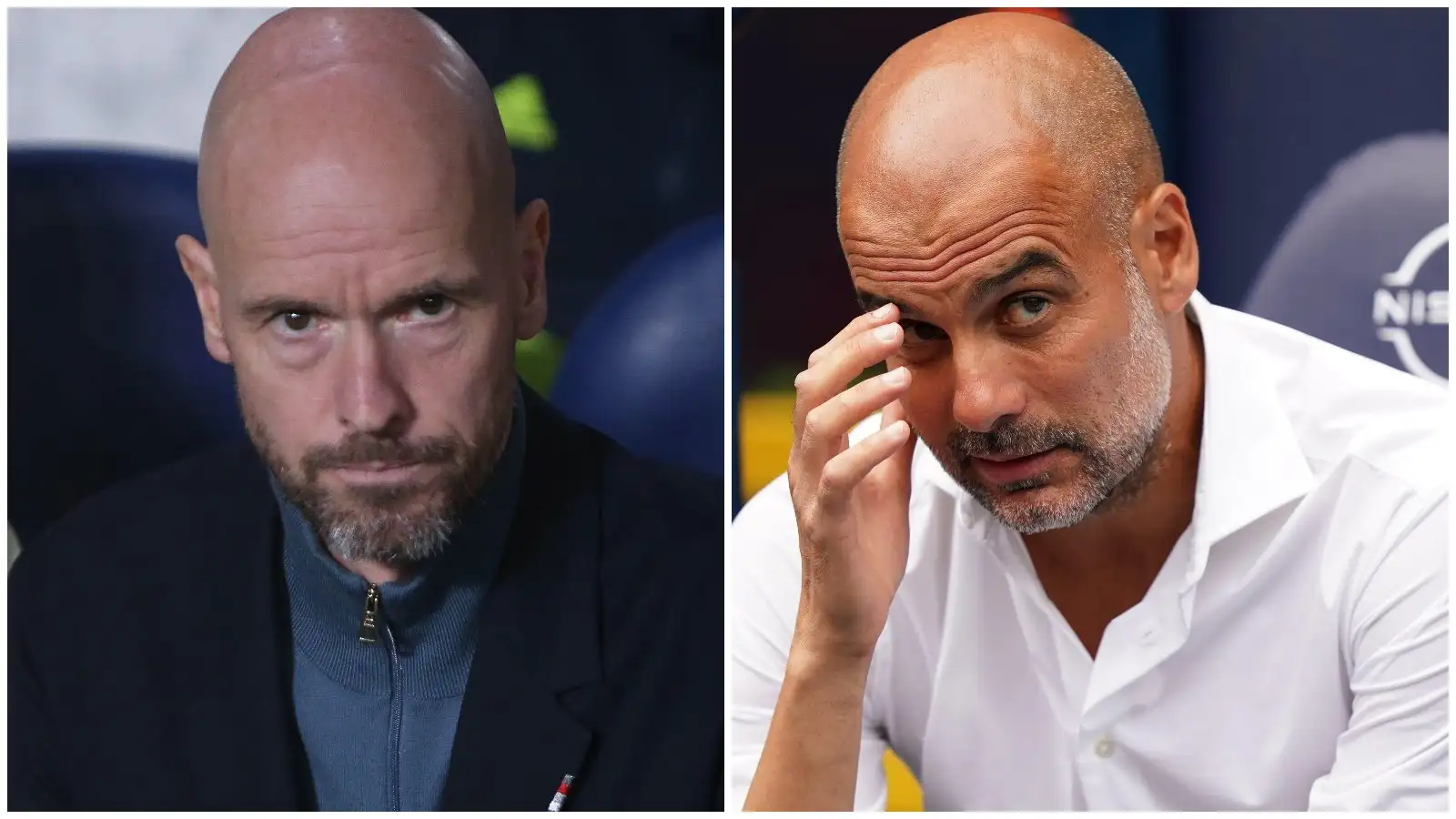Manchester United manager Erik ten Hag and Manchester City boss Pep Guardiola.