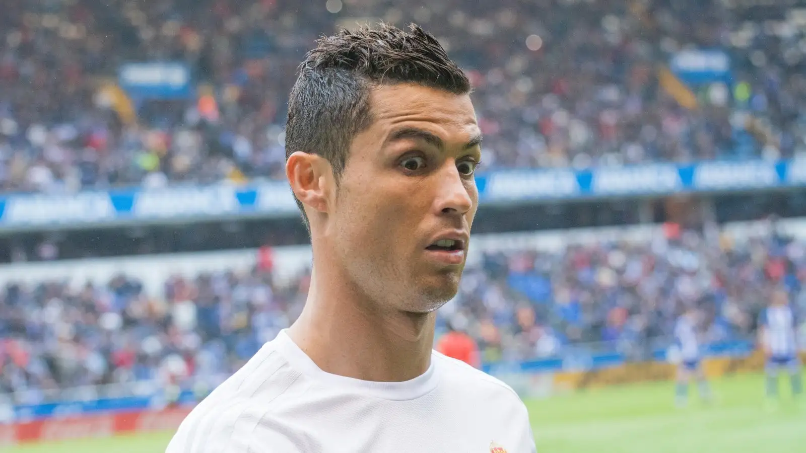 Man Utd striker Cristiano Ronaldo looks shocked