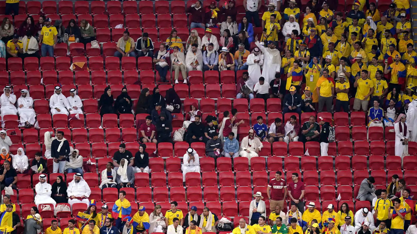 Empty seats during the Qatar v Ecaudor match at the 2022 FIFA World Cup