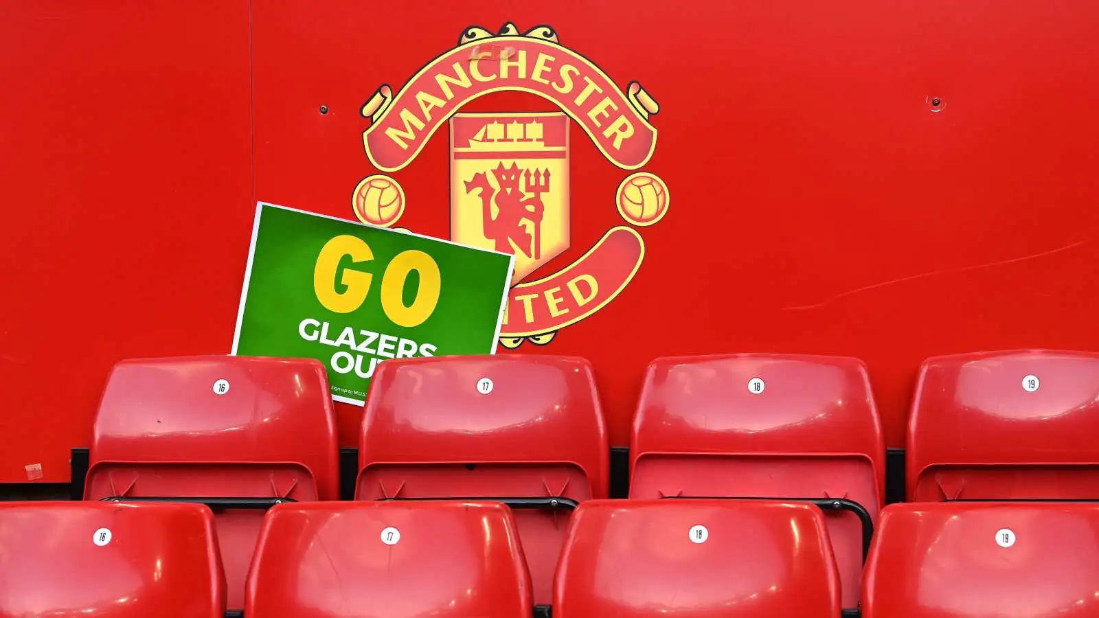 An anti-Glazer protest sign at Manchester United
