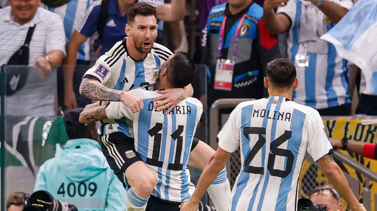 Lionel Messi celebrates scoring for Argentina against Mexico.