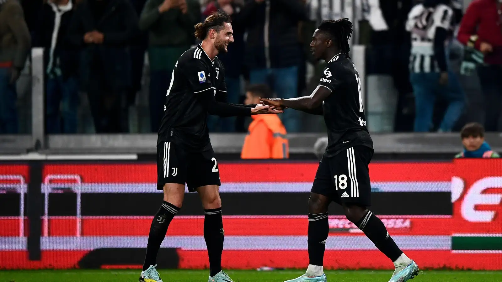 Reported Newcastle targets Adrien Rabiot and Moise Kean celebrate a goal